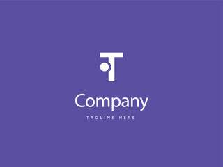 Capital T letter logo design with Purplish Blue background, T type logo with dot, creative letter T logo design template