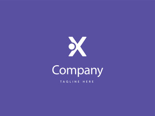 Capital X letter logo design with Purplish Blue background, X type logo with dot, creative letter X logo design template