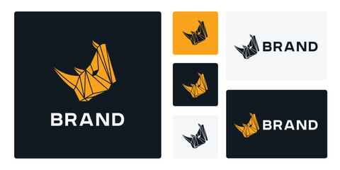 Rhino Logo Set with Polygon Logo Concept with Blue, Yellow, and White Color combination, Suitable for Company Logos, Tattoos, and Images on Clothing. © Rezza