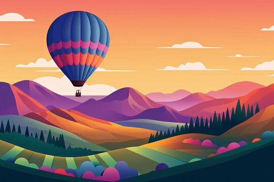 Charming vector of a hot air balloon flying above the field. Beautiful illustration picture. Generative AI