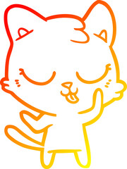 warm gradient line drawing of a cartoon cat