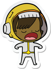 sticker of a cartoon astronaut woman explaining