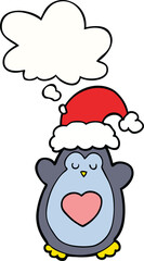 cute christmas penguin with thought bubble