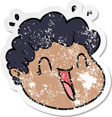 distressed sticker of a cartoon male face