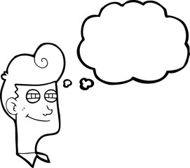 freehand drawn thought bubble cartoon smiling man