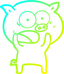 cold gradient line drawing of a cartoon pig shouting
