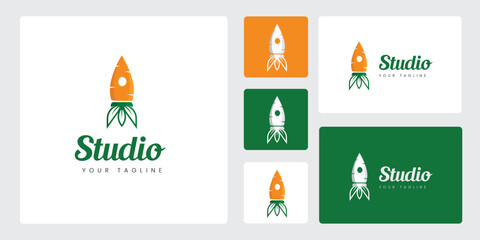Rocket Carrot Logo Set, With Orange and Green Colors, Unique and Funny Logos. Suitable for company logos, brands, t-shirts, etc.