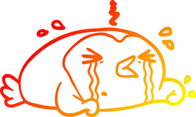 warm gradient line drawing of a crying penguin