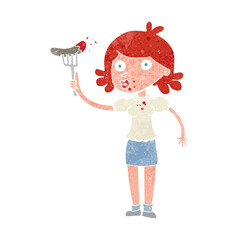cartoon woman eating sausage