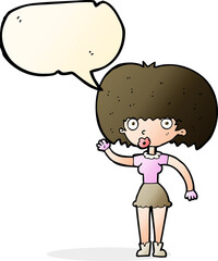 cartoon woman waving with speech bubble