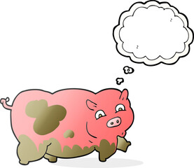 freehand drawn thought bubble cartoon pig