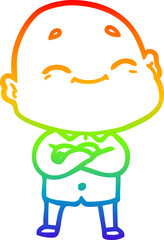 rainbow gradient line drawing of a cartoon happy bald man