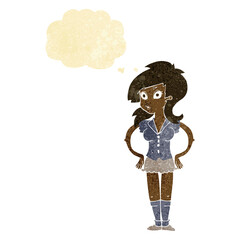 cartoon pretty woman with thought bubble