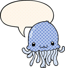 cartoon jellyfish with speech bubble in comic book style