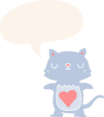 cute cartoon cat with speech bubble in retro style