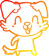 warm gradient line drawing of a laughing cartoon dog