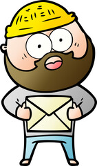 Obraz premium cartoon surprised bearded man holding letter