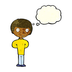 cartoon worried man with thought bubble