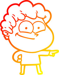 warm gradient line drawing of a cartoon happy man
