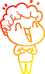 warm gradient line drawing of a cartoon happy man laughing