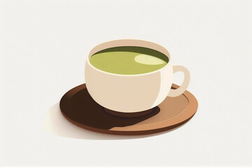 Generative AI. Matcha tea in glass cup isolated on white background. Vector illustration of green tea leaf, powder and fragrant drink in minimalism style.