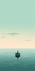 Fototapeta premium Boat with person in the ocean. Beautiful illustration picture. Generative AI