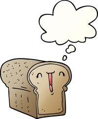cute cartoon loaf of bread with thought bubble in smooth gradient style