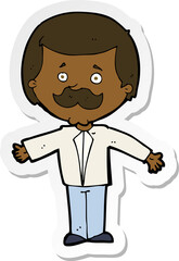 sticker of a cartoon mustache man with open arms