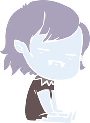 flat color style cartoon undead vampire girl sitting