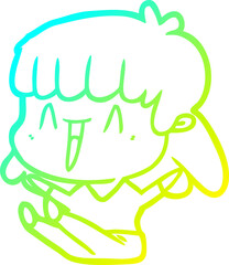 cold gradient line drawing of a cartoon woman