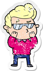 distressed sticker of a cartoon cool guy