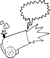 freehand drawn speech bubble cartoon cannon firing