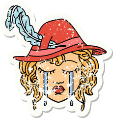 grunge sticker of a crying human bard