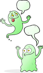freehand drawn speech bubble cartoon ghosts