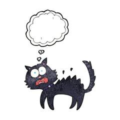 freehand drawn thought bubble textured cartoon scared black cat