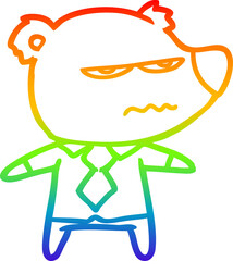 rainbow gradient line drawing of a cartoon angry boss bear