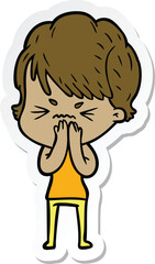 sticker of a cartoon frustrated woman