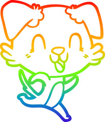 rainbow gradient line drawing of a laughing cartoon dog