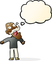 cartoon terrified old man with thought bubble