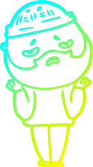 cold gradient line drawing of a cartoon worried man with beard