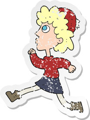 retro distressed sticker of a cartoon running woman