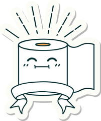 sticker of a tattoo style toilet paper character