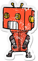 distressed sticker of a cartoon robot