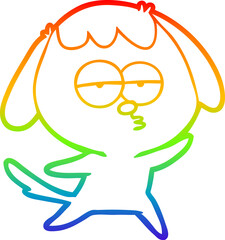 rainbow gradient line drawing of a cartoon bored dog