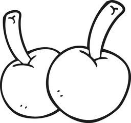 freehand drawn black and white cartoon cherries