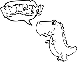 freehand drawn speech bubble cartoon hungry dinosaur