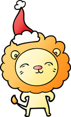 hand drawn gradient cartoon of a lion wearing santa hat
