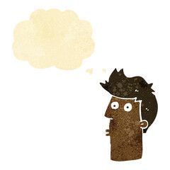 cartoon surprised man with thought bubble