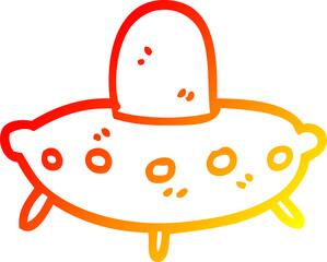 warm gradient line drawing of a cartoon alien spaceship