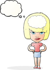 cartoon woman thinking with thought bubble
